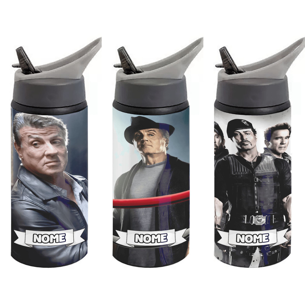 Garrafa Squeeze Sylvester Stallone Alumínio Personalizada Com Nome Garrafinha