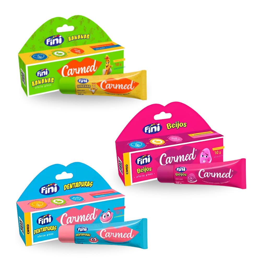 Carmed Fini Dentadura Beijos Banana Hidratante Labial Cimed Gloss 10g Rosa Incolor Banana Beijinho