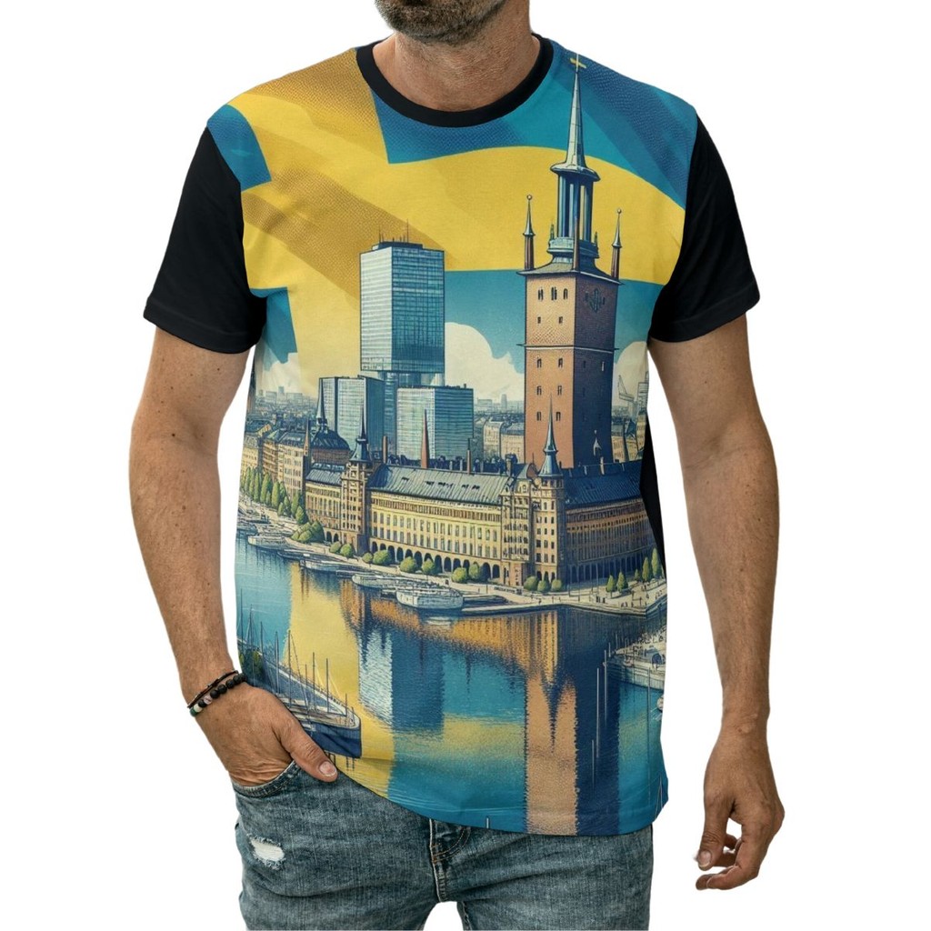 Camiseta Bandeira Da Suécia País Estocolmo Capital Nação