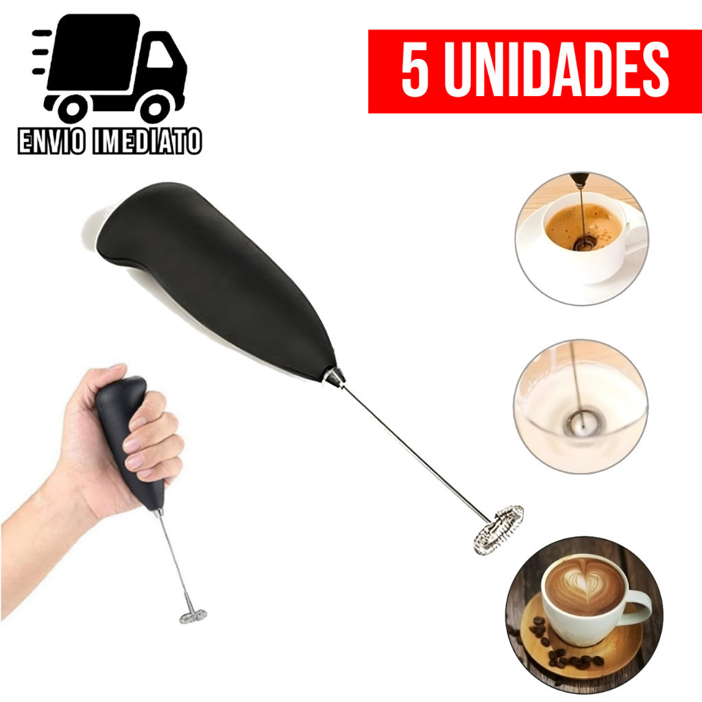 Kit 5 Mixer Portatil Silencioso Mini Mixer Inox Misturador de Bebidas Shake Leite Café Ovos