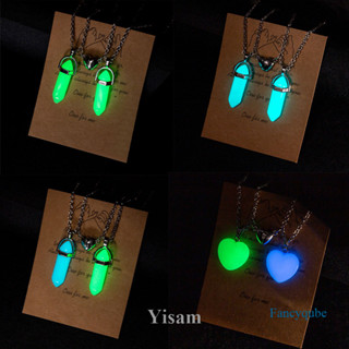 Yisam 2pcs/Set Coluna Hexagonal Luminosa Colar Coração Pingente Casal Magnético Geométrico Pedra Natural Jóias Presentes