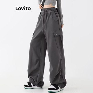 Lovito Calças Casuais Com Bolso Liso E Cordão Para Mulheres LNA44237