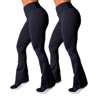 Kit 2 Calça Legging Flare Bailarina Zero Transparência Feminina Cintura Alta Levanta Bumbum