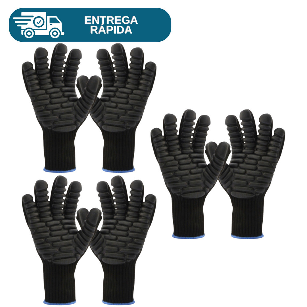 Kit 3 Prs Luva De Segurança Antivibração Gorila Volk Preta Proteção Para Martelete Impacto Obra Construção Civil TAM G