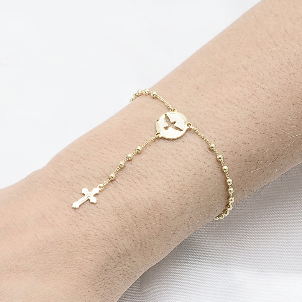 Pulseira Feminina Terço Espirito Santo Banhada a Ouro 18k Semi Joia Com Garantia em Oferta na Shopee