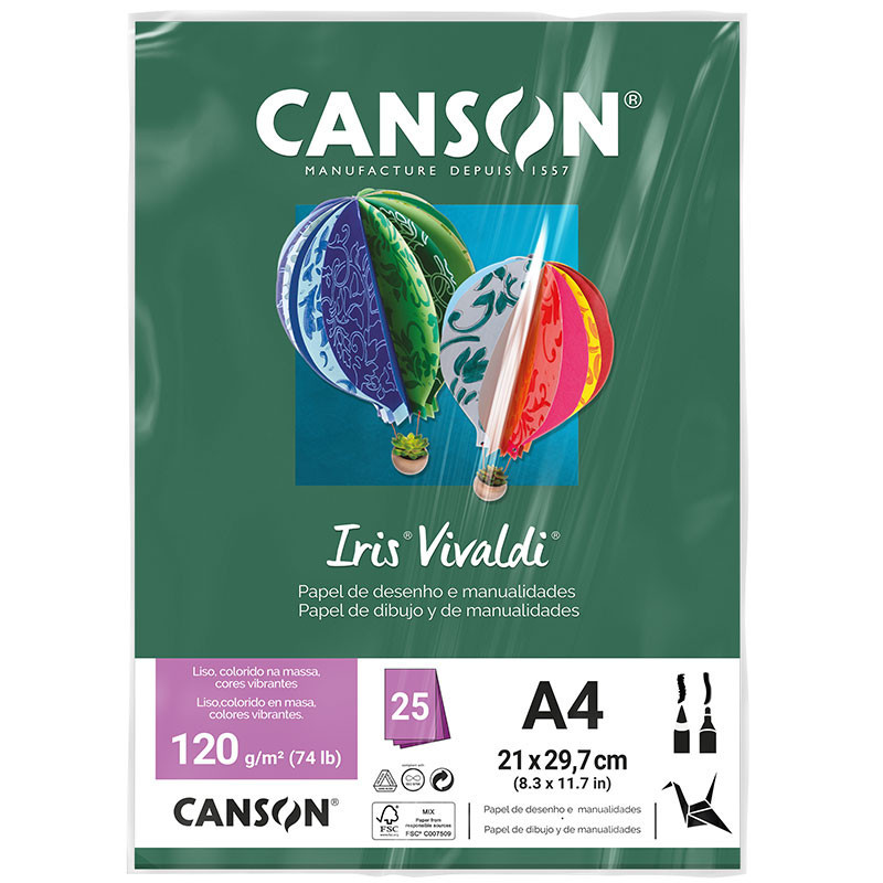 Papel Color Vivaldi A4 120g Verde Escuro com 25 folhas Canson