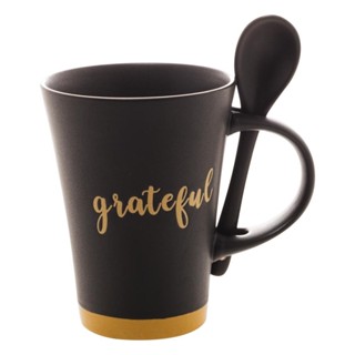 Caneca Wolff Grateful de Cerômica Preto Matt Amarelo 310ml