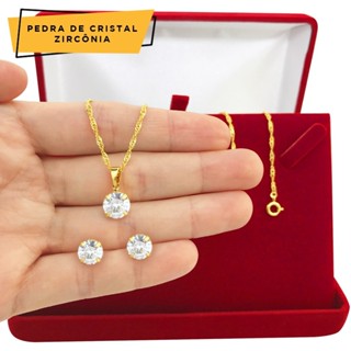 Conjunto Feminino Corrente Brincos Joias Ouro 18k Original