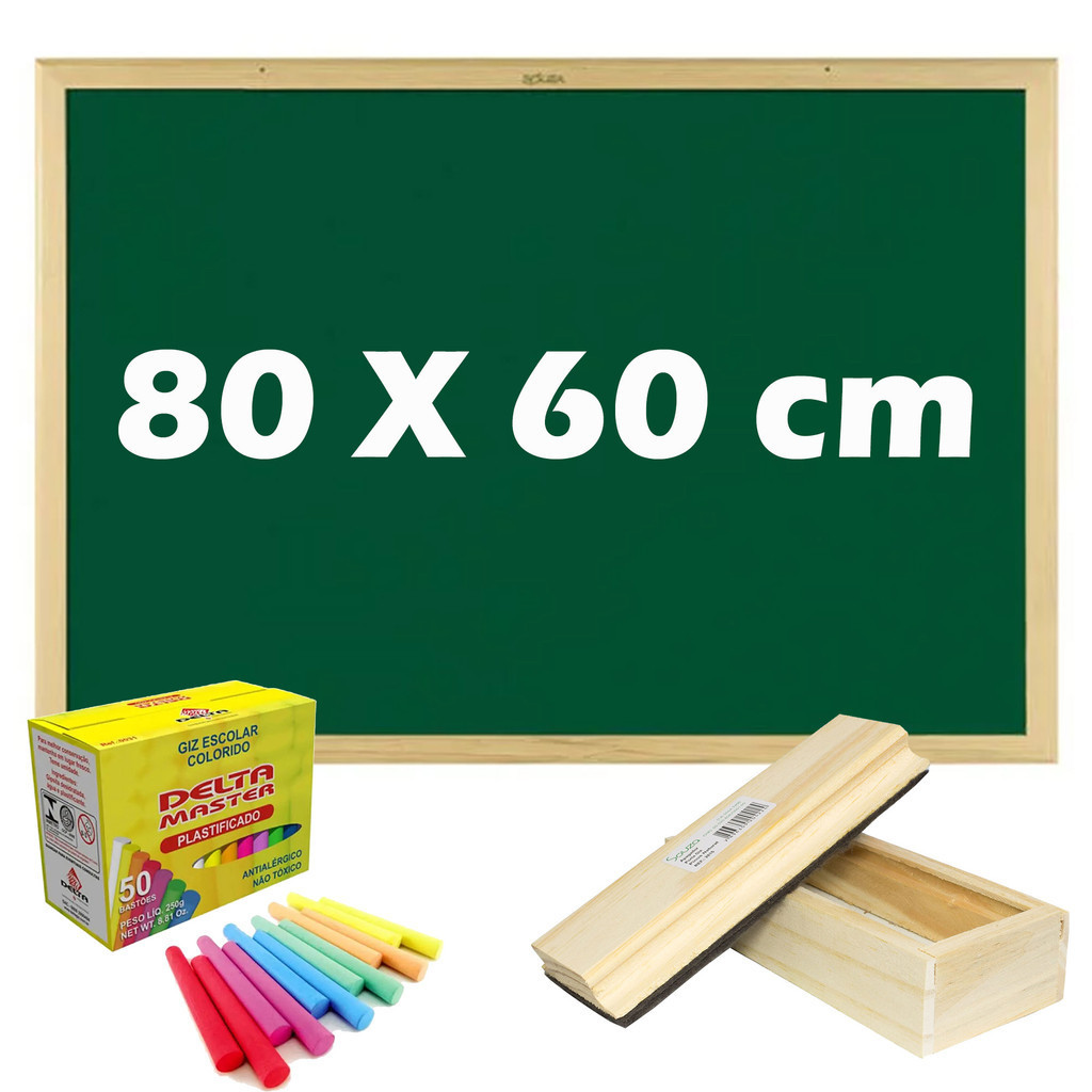 Lousa Quadro Verde 80x60cm Mold. Madeira + Apagador + Giz em Oferta na Shopee