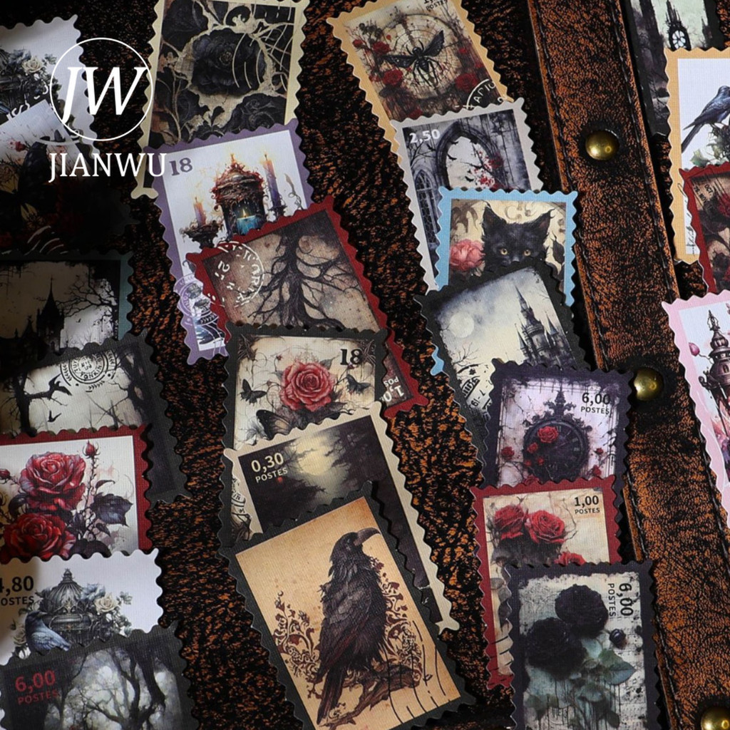 JIANWU 50 Folhas Gothic Post Office Series Vintage Flower Stamp Material Decor Sticker Diário Criativo Colagem De Papelaria