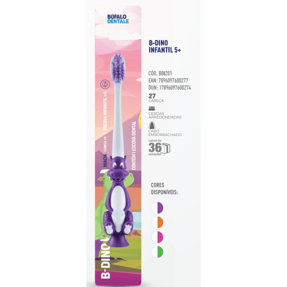 Escova Dental Infantil Dino Bufalo Indicação 5 anos - Health
