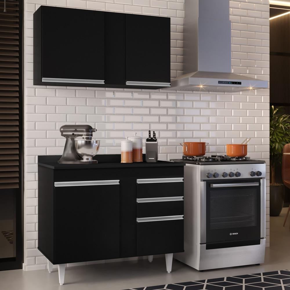 Armário Aéreo Indiana e Balcão Gabinete 100cm Luziania Preto - Lumil Móveis em Oferta na Shopee