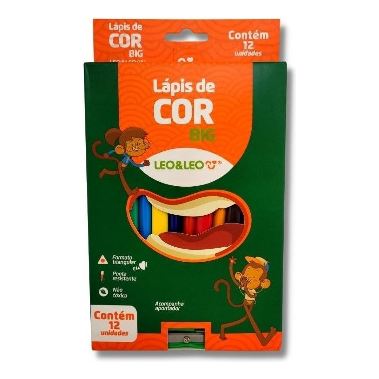 Lápis Super Jumbo Big 12 Cores Grosso + Apontador Leo E Leo em Oferta na Shopee