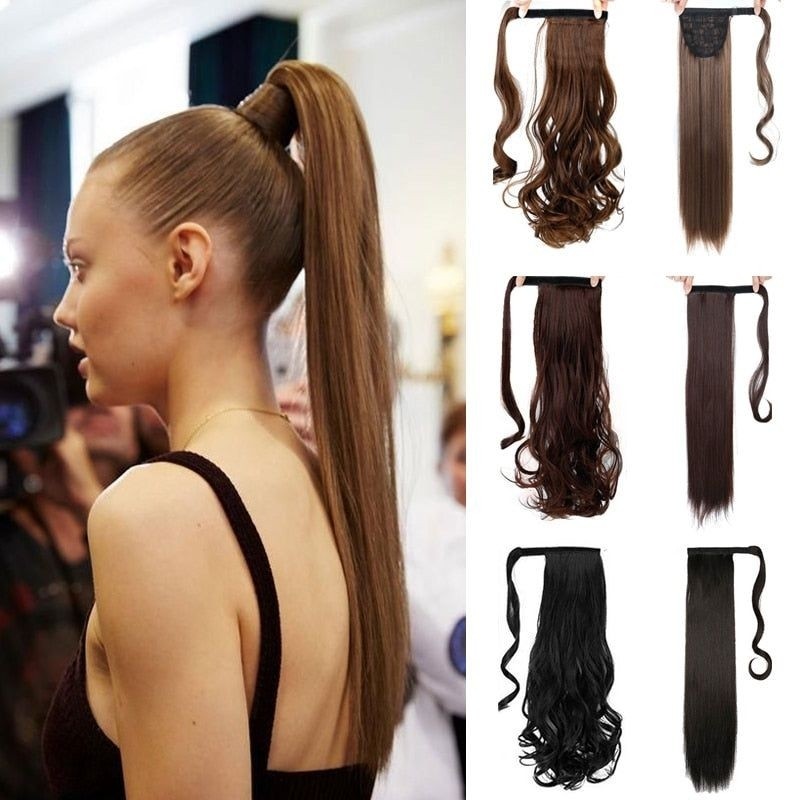 Aplique Longo Rabo de Cavalo Coque Velcro Liso Ondulado