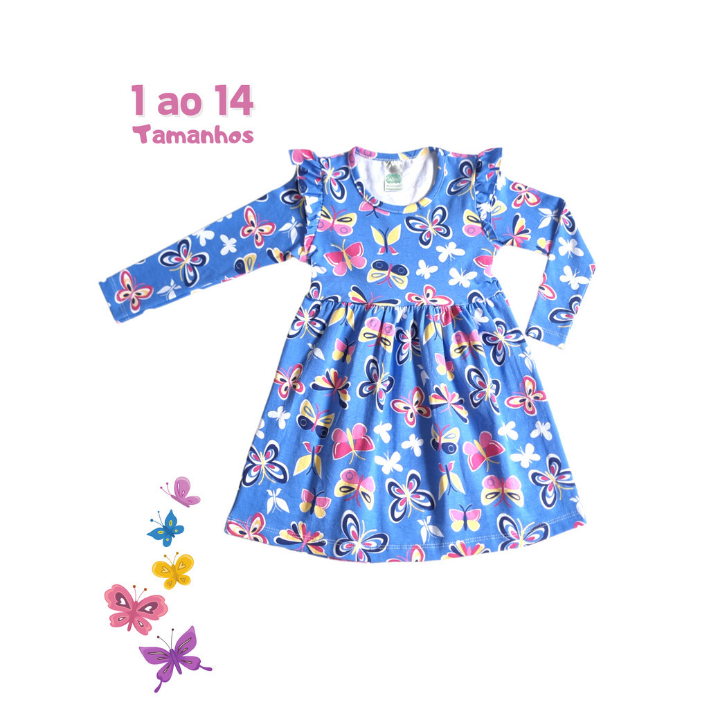 Vestido Princesa Meia Estação infantil 1 ao 14 Manga Longa em Cotom Estampado em Oferta na Shopee