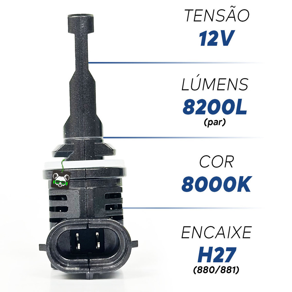 Detalhes do Kit Par Lâmpada Automotiva Ultra Led Force One 8000K 4100 Lúmens Encaixe Modelo H27 880/881 TechOne