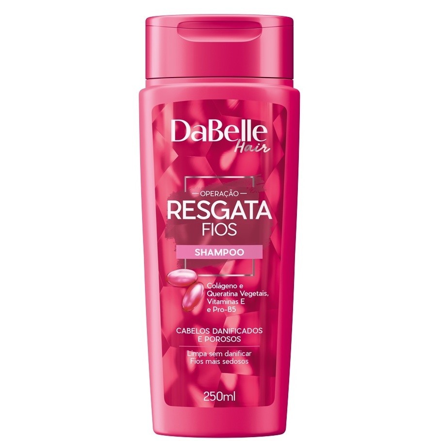 Dabelle Shampoo Reconstrutor Liberado Resgata Fios Cabelos Danificados e Porosos Colágeno e Queratina Vegetal Vegano 250ml