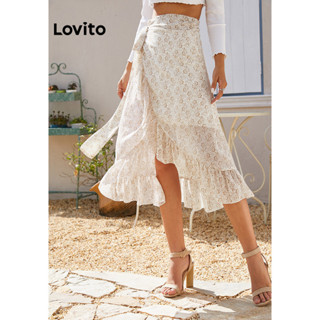 Lovito Saias Assimétricas Boho Ditsy Floral Com Renda E Babados Para Mulheres LNL42070