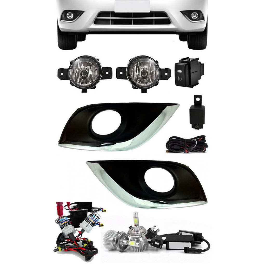 Kit Farol Milha Neblina Versa 2015 a 2020 Com Molduras Externas Kit Xenon 6000K / 8000K ou Kit Lâmpada Super LED 6000K