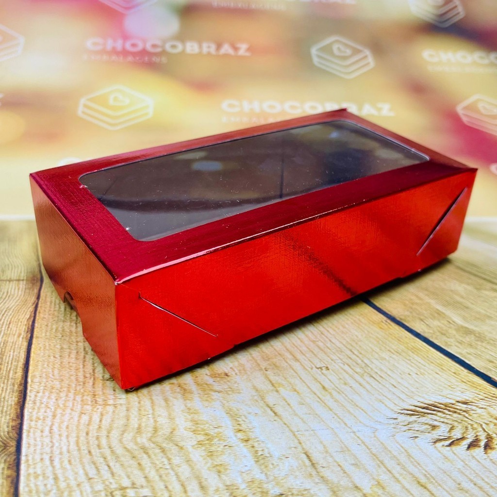 10~50 CAIXA LAMINADA C/ VISOR (08 DOCES)  4x16x8 cm VERMELHO 4680//