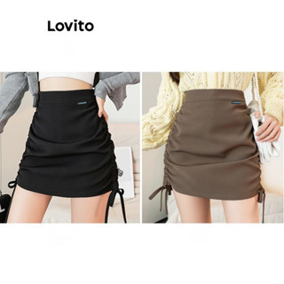 Lovito Saia Casual Simples Franzida Com Renda Para Mulheres LNA43124