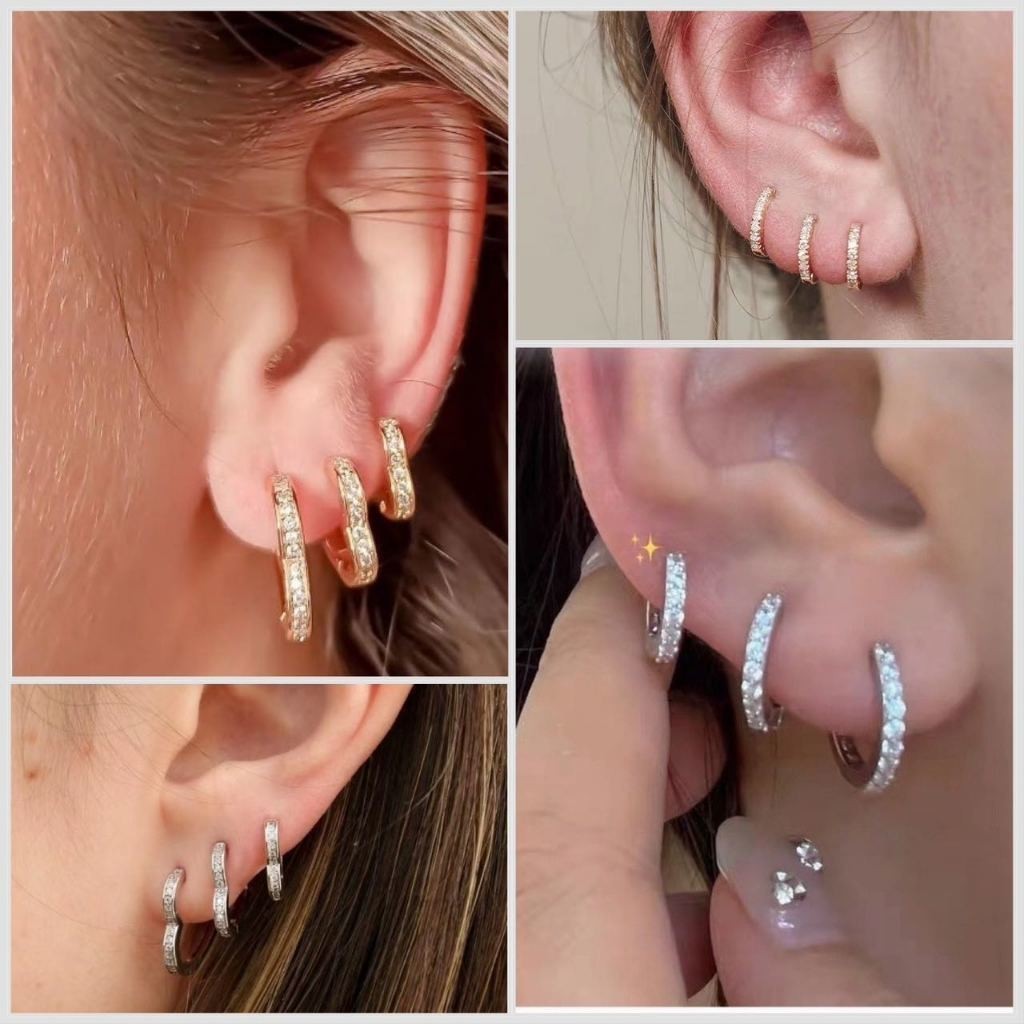 Brinco Trio Argola BANHADA A PRATA 925 com Zircônia Cravejada Kit 3 pares / Trio de ARGOLINHAS FOLHEADAS Á PRATA 925 em Oferta na Shopee