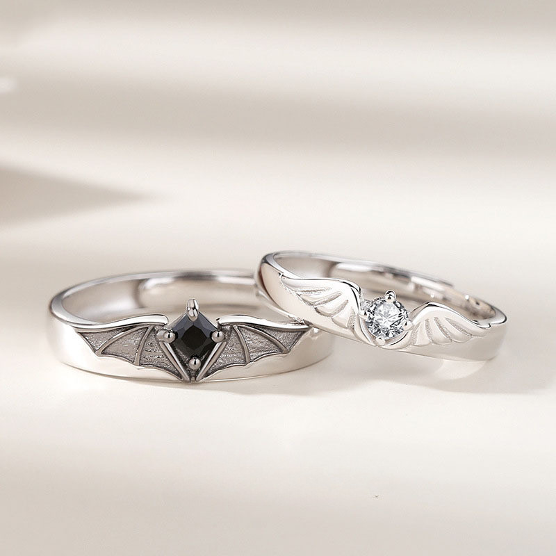 Anel De Abertura Personalizado De Asas De Casal Anjo E Demônio Tendência De Par Masculino Feminino Dedo