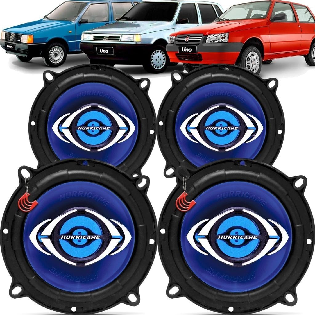 Kit Alto Falantes Dianteiros + Traseiros Uno E Mille 1984 A 2013 - Hurricane Class 520w - Spare Parts and Accessories for Vehicles