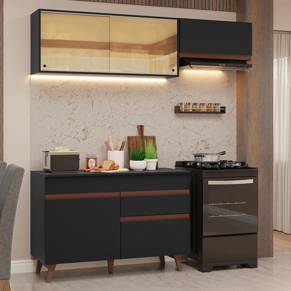Armário de Cozinha Compacta 190cm Preto Reims Madesa 05 em Oferta na Shopee