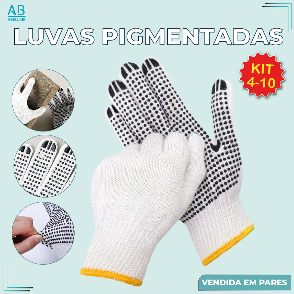 Luva de malha antiderrapante pigmentada algodão 6 fios emborrachada preto luva de pano de proteção em Oferta na Shopee
