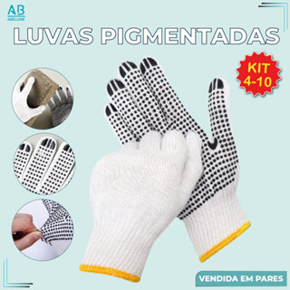 Luva de malha antiderrapante pigmentada algodão 6 fios emborrachada preto luva de pano de proteção em Oferta na Shopee