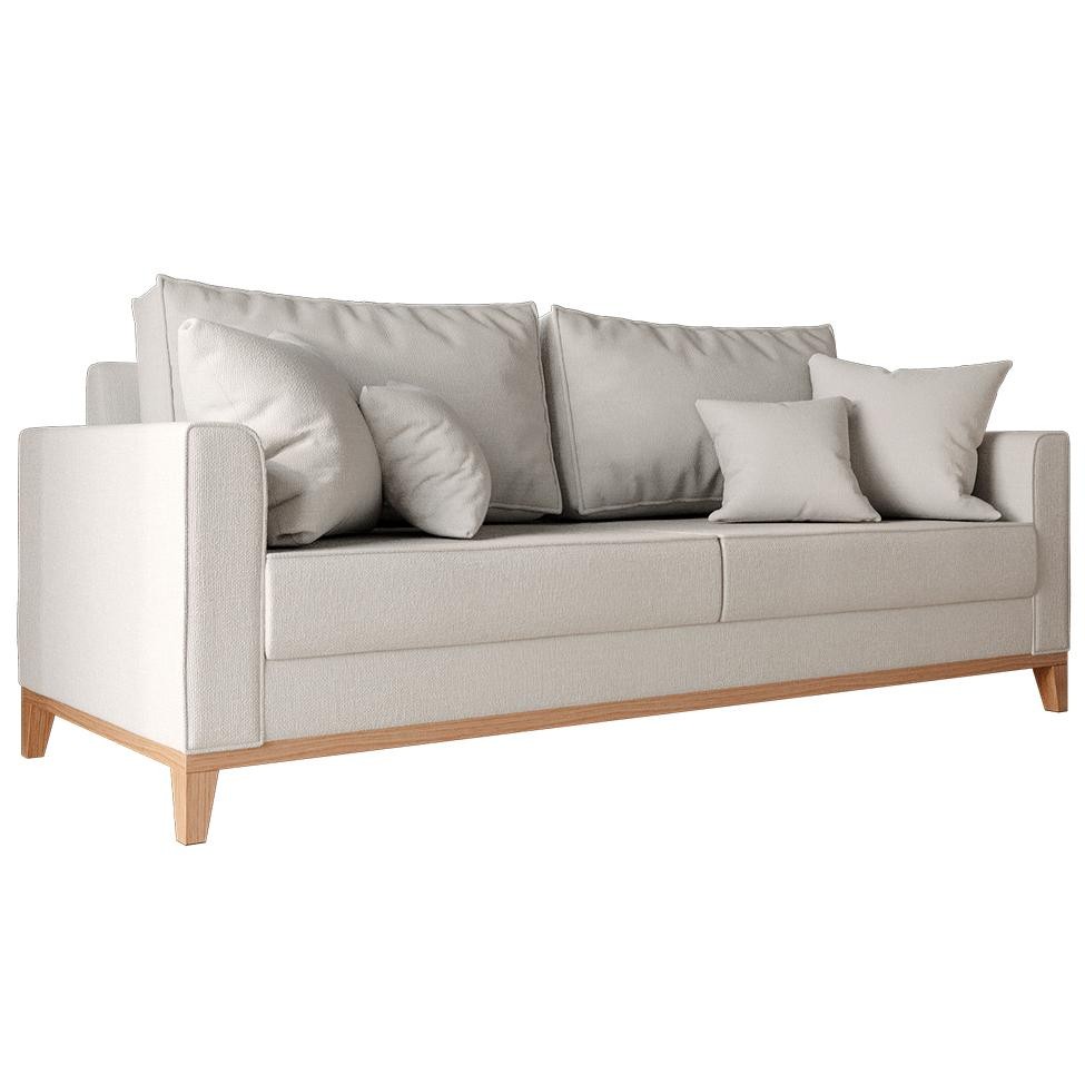 Sofá 3 Lugares Beny Base de Madeira Linho Cotton Cru. - Home & Living