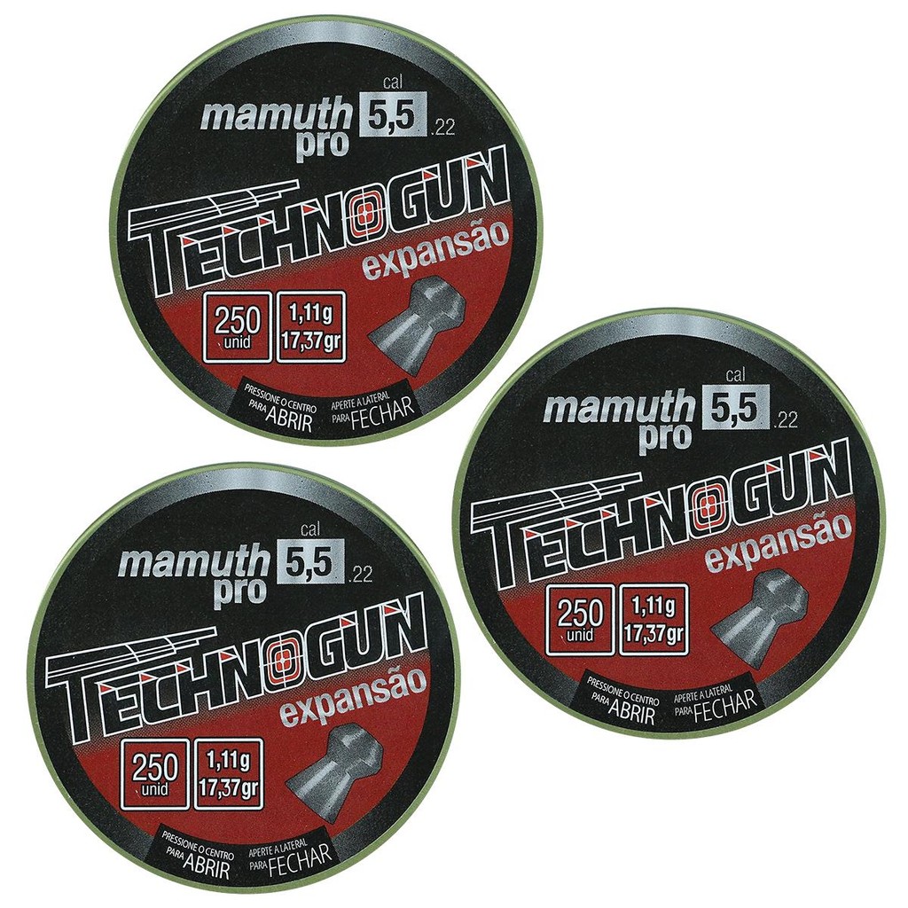 CHUMBINHO TECHNOGUN MAMUTH PRO EXPANSÃO 17,90GR 250UN. 5.5MM - COMBO 03 LATAS em Oferta na Shopee