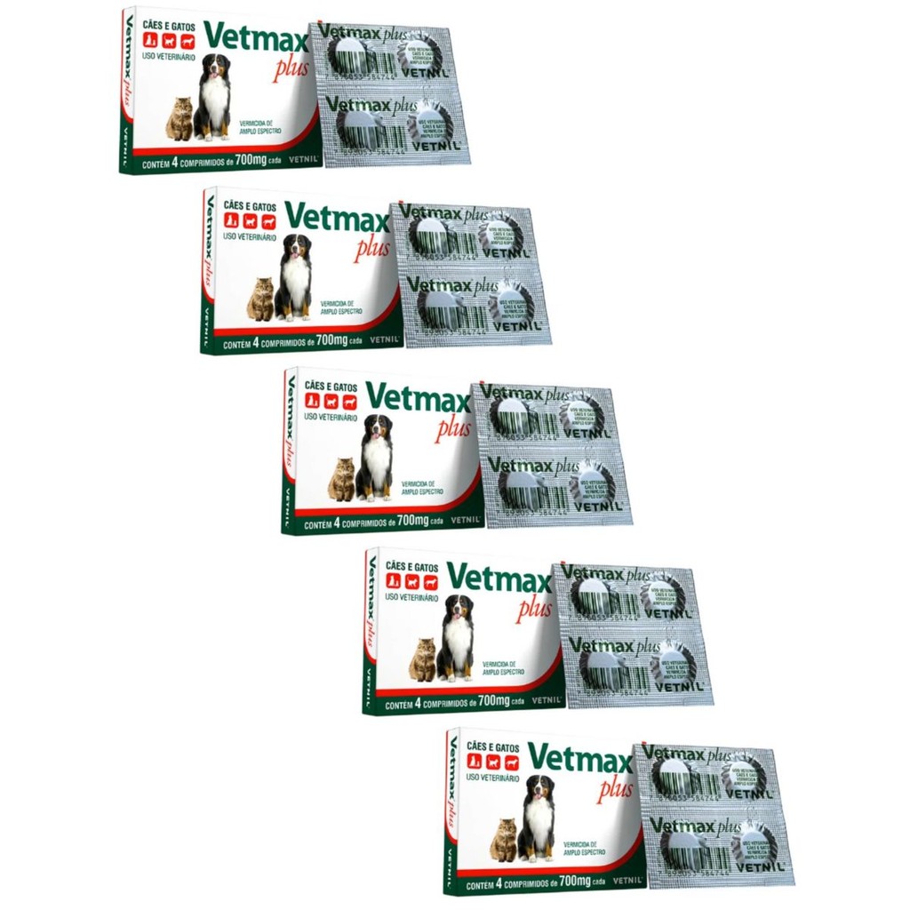 05 CX Vermífugo Cães Gatos Vetmax Plus 4 Comprimidos Vetnil em Oferta na Shopee