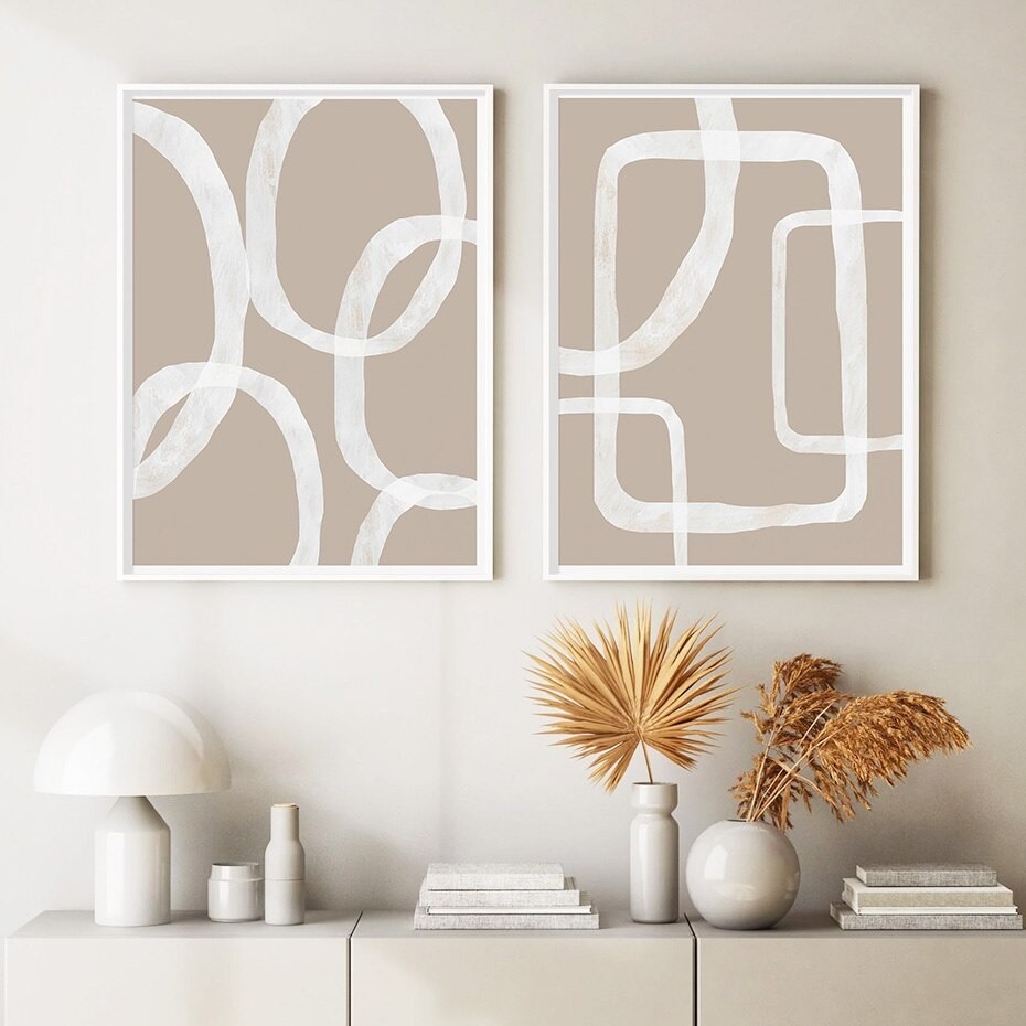 Quadro decorativo 2 peças 40x60 moda abstrato pincel bege fundo decoração para casa sala quarto hall interiores corredor