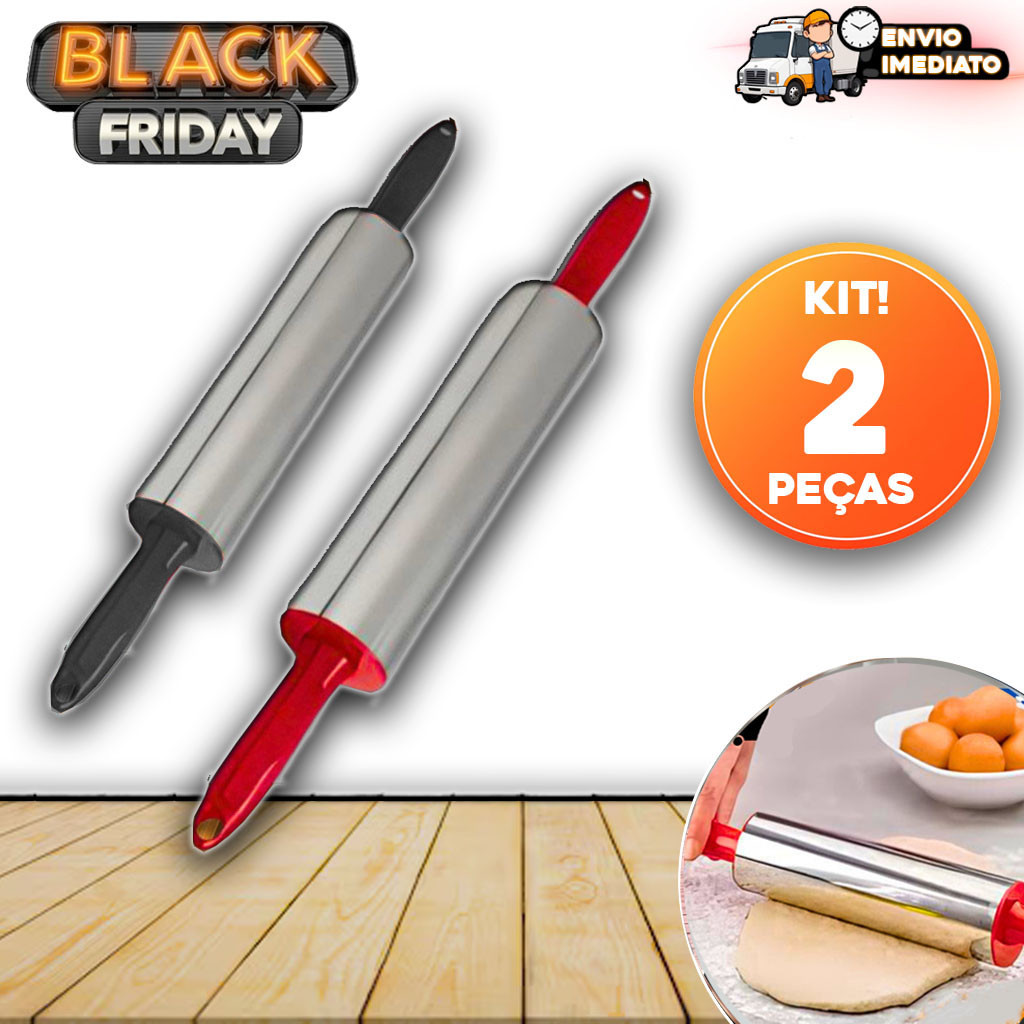 Kit 2 Rolos de Massa Giratórios em Inox – Profissional para Confeitaria, Pão, Pizza e Macarrão