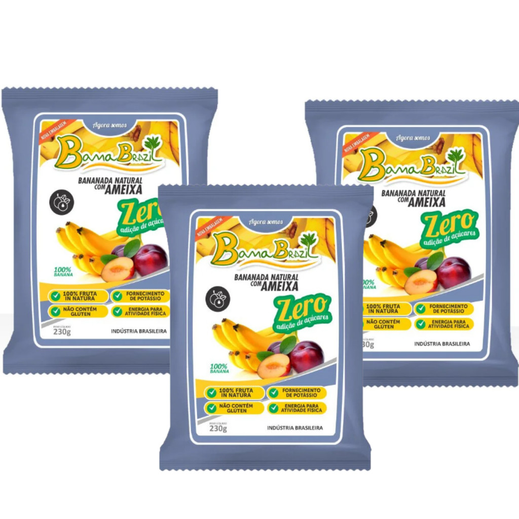 Doce Bananinha Zero Açúcar com  Ameixa 03 Pacotes de 230g