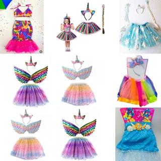 Kit Fantasia De Festa Infantil De Unicornio / Sereia / Frozen Saia + Tiara + Trança em Oferta na Shopee