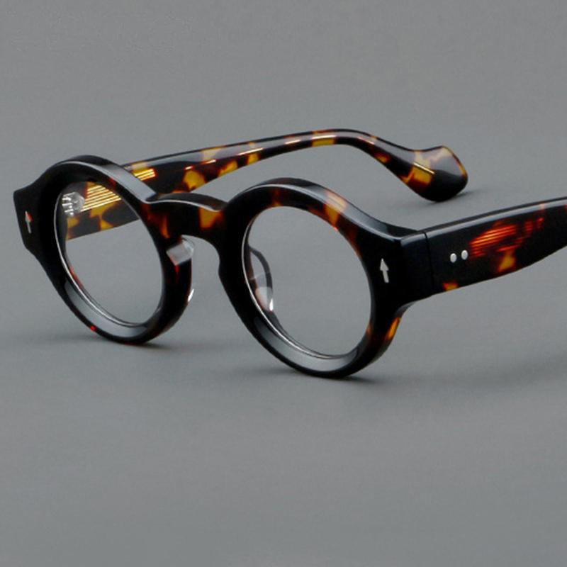 Rodada Engrossar Acetato Óculos Quadro Moda Rebite Ópticos Masculino Senhora Vintage em Oferta na Shopee