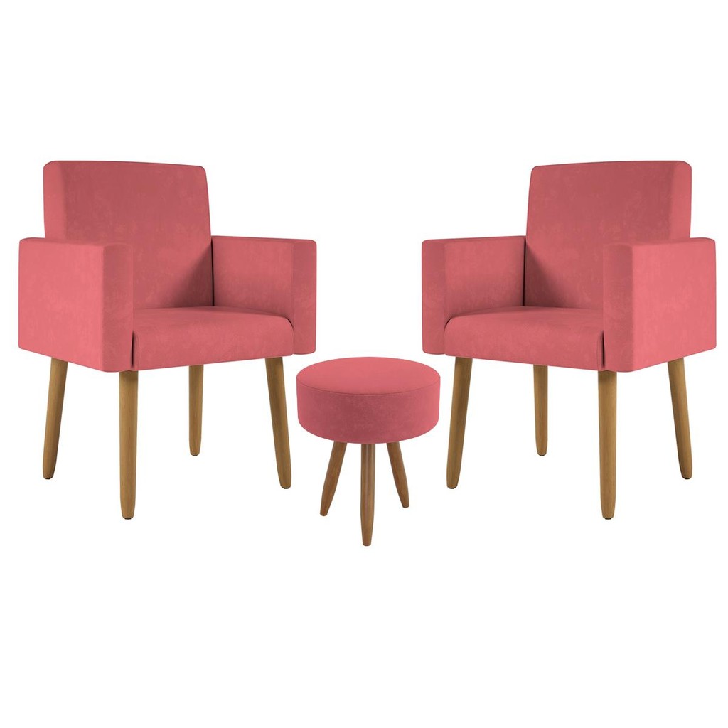 Kit 2 Poltronas Decorativa Consultorio Nina Com Puff Balaqui em Oferta na Shopee