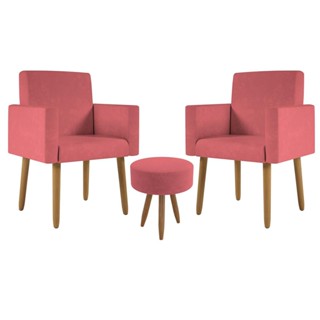 Kit 2 Poltronas Decorativa Consultorio Nina Com Puff Balaqui em Oferta na Shopee