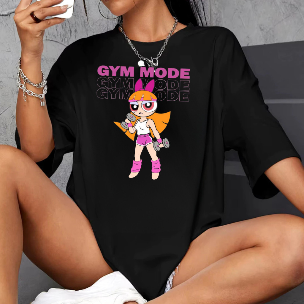 Camiseta de Academia Super Poderosa 100% Algodão Florzinha Tshirt Feminina GYM MODE Crossfit Treino