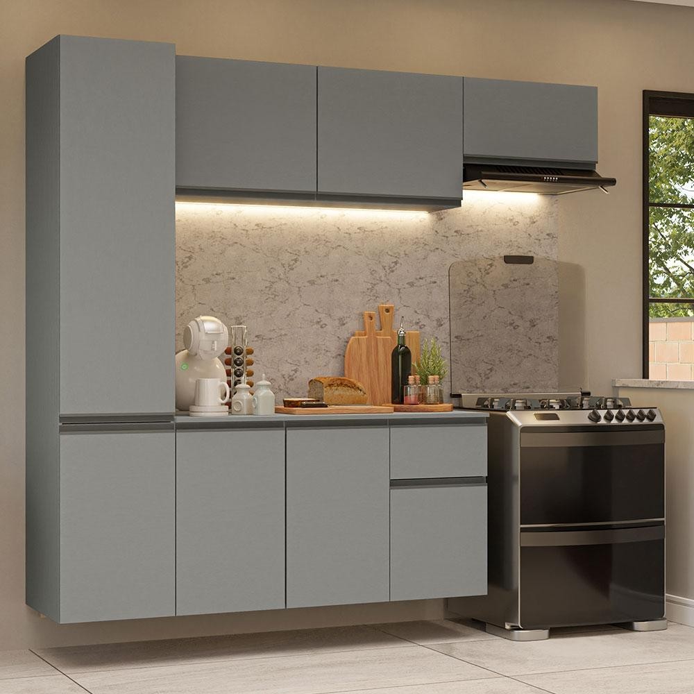 Armário de Cozinha Completa Suspenso 220cm Cinza Nice Madesa 02 - Home & Living