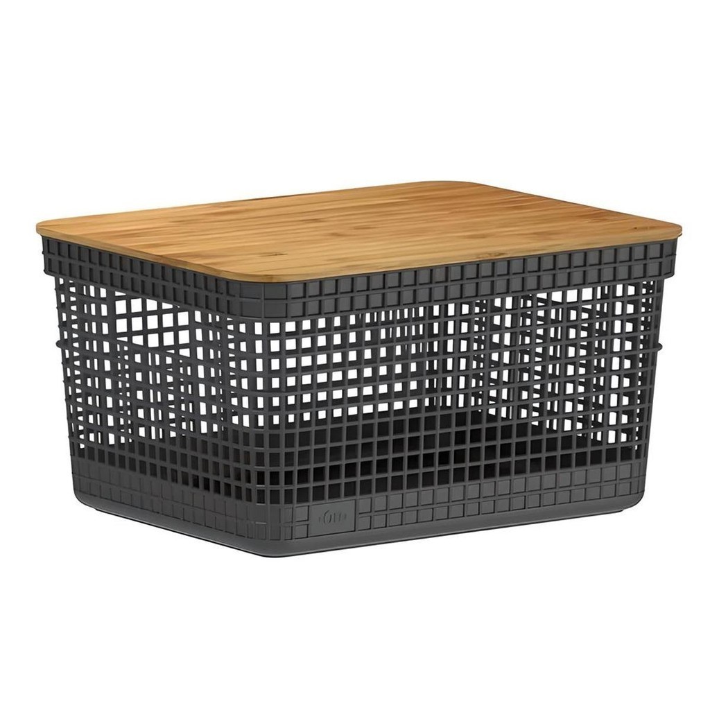 Cesto Organizador Grid 8L Tampa Bambu Preto CG255PTF - Ou - Home & Living