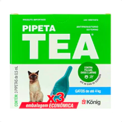 Tea Pipeta 0,5ml Antiparasitário para Gatos até 4kg - 3 Pipetas