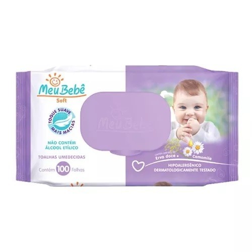 Toalha e Lenço Umedecido Meu Bebê Soft Hipoalergênico 100Un
