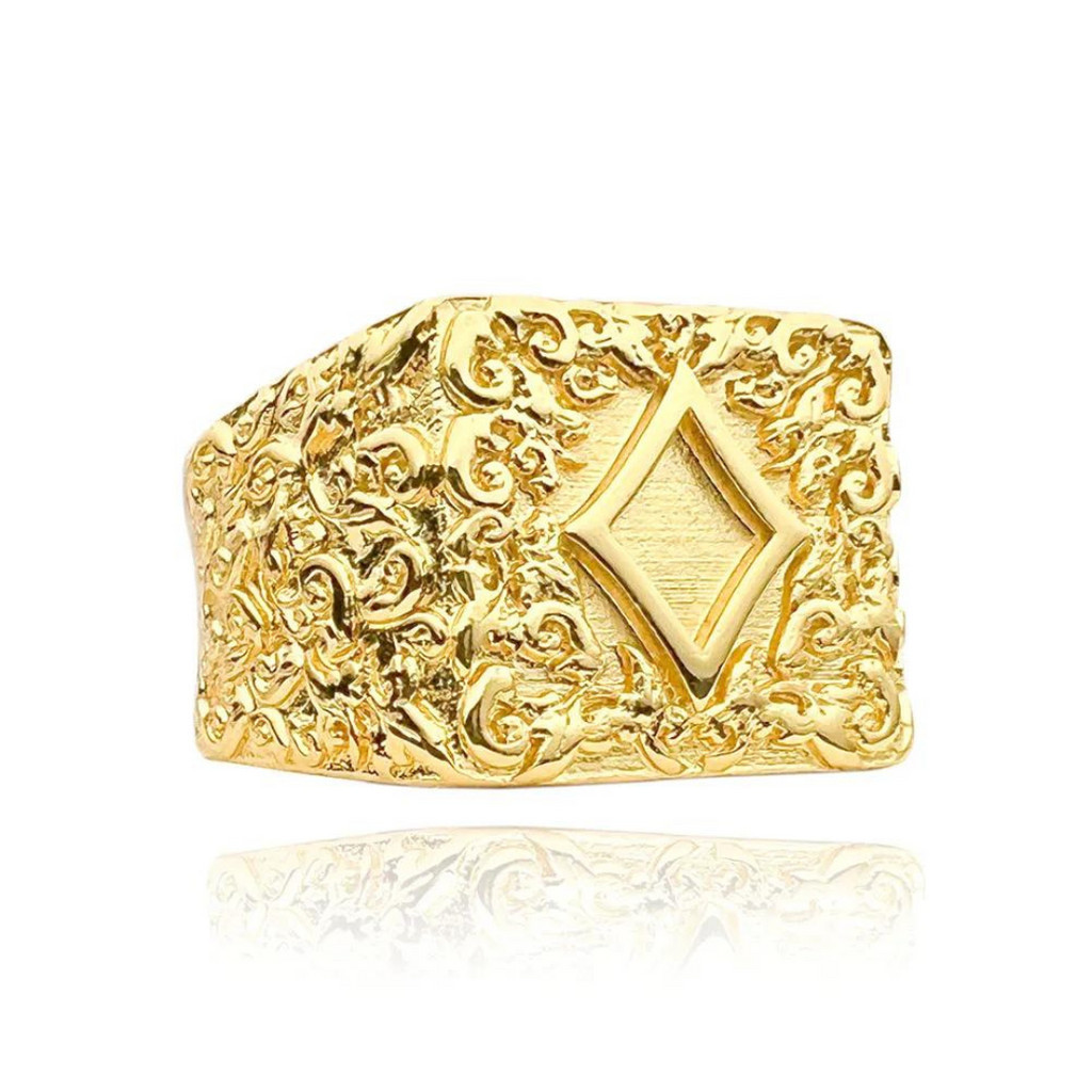 Anel Masculino de Ouro 18k Carta Naipe Baralho Banhado a Ouro 18k