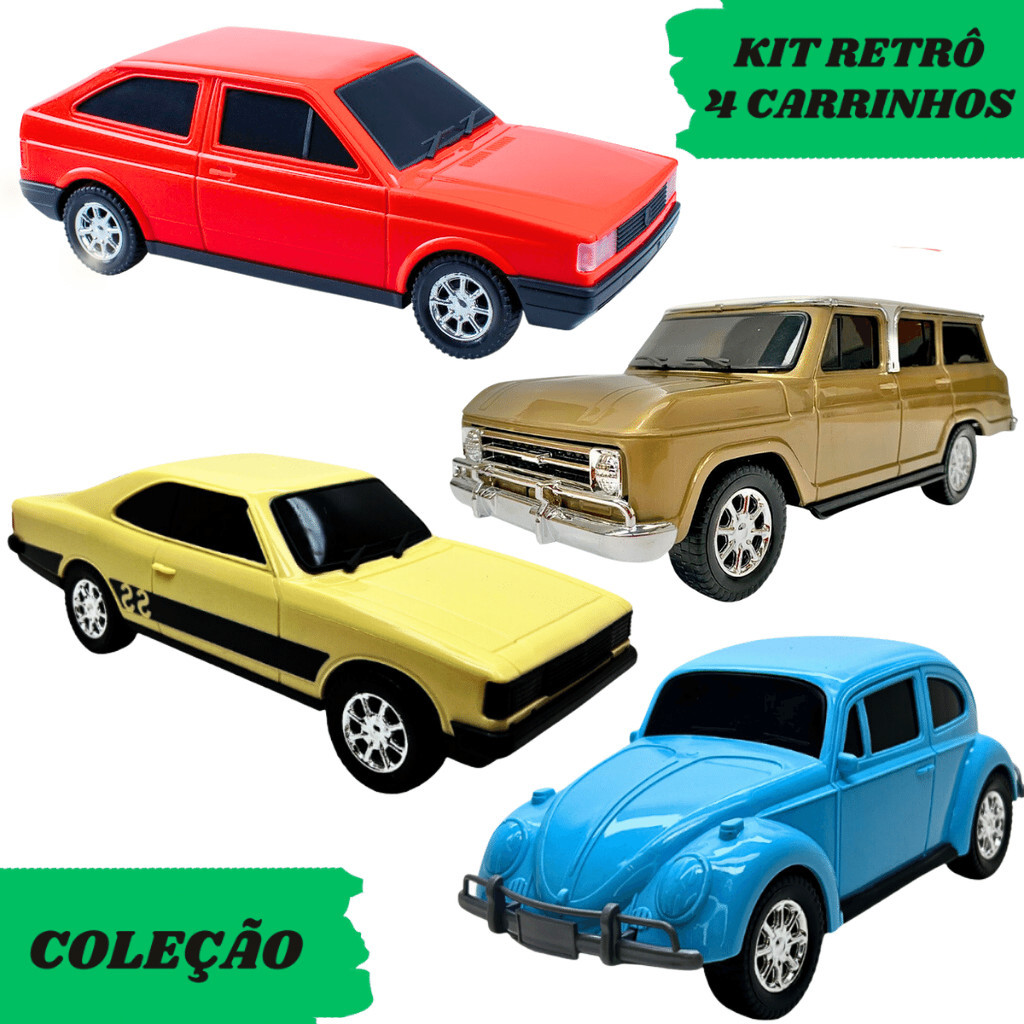 Kit Carrinhos de Colecionador Fusca Opala Veraneio Gol Quadrado Miniatura Realista Carros Antigos