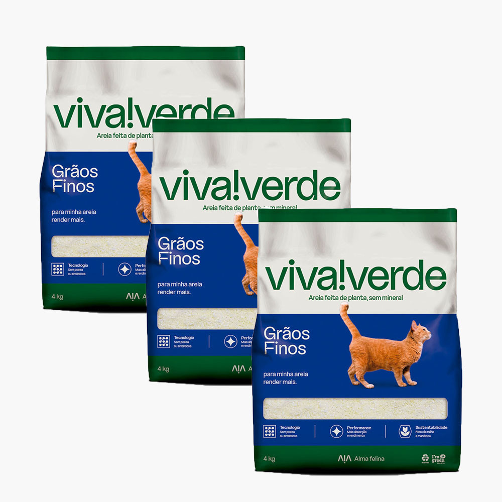 Kit 3 Areia Higiênica Viva Verde Limpeza Plena PetFive