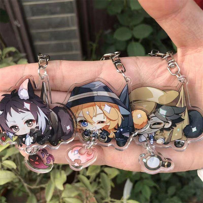 Bungou Stray Dogs Chaveiros Anime Dazai Osamu Nakajima Atsushi Nakahara Chuuya Edogawa Ranpo Akutagawa Ryuunosuke Figuras Chaveiro Acrílico Pingente Acessórios Gift